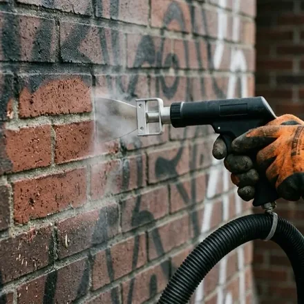 Flachdüse an einer Klinkerfassade, der Untergrund bestimmt die Kosten beim Graffiti entfernen